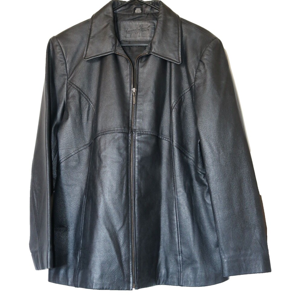 Jacqueline‎ Ferrar Womens Size Large Black Leather Full Zip Jacket Coat Y2K - Picture 5 of 12
